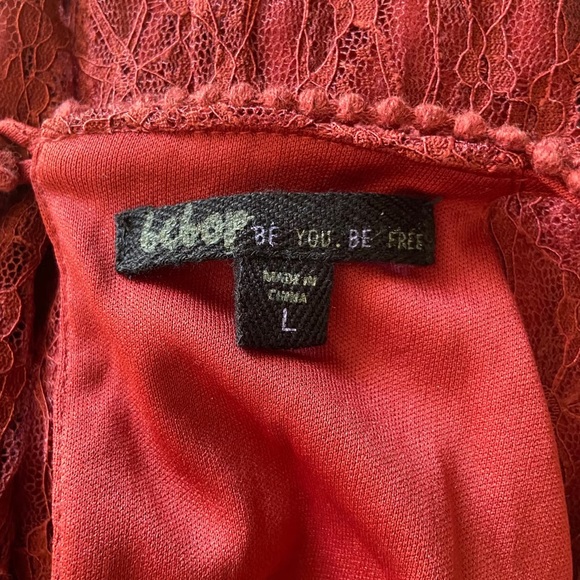 Free People Style Red Lace Halter Mini Dress Crochet Boho A Line Large - Picture 9 of 14